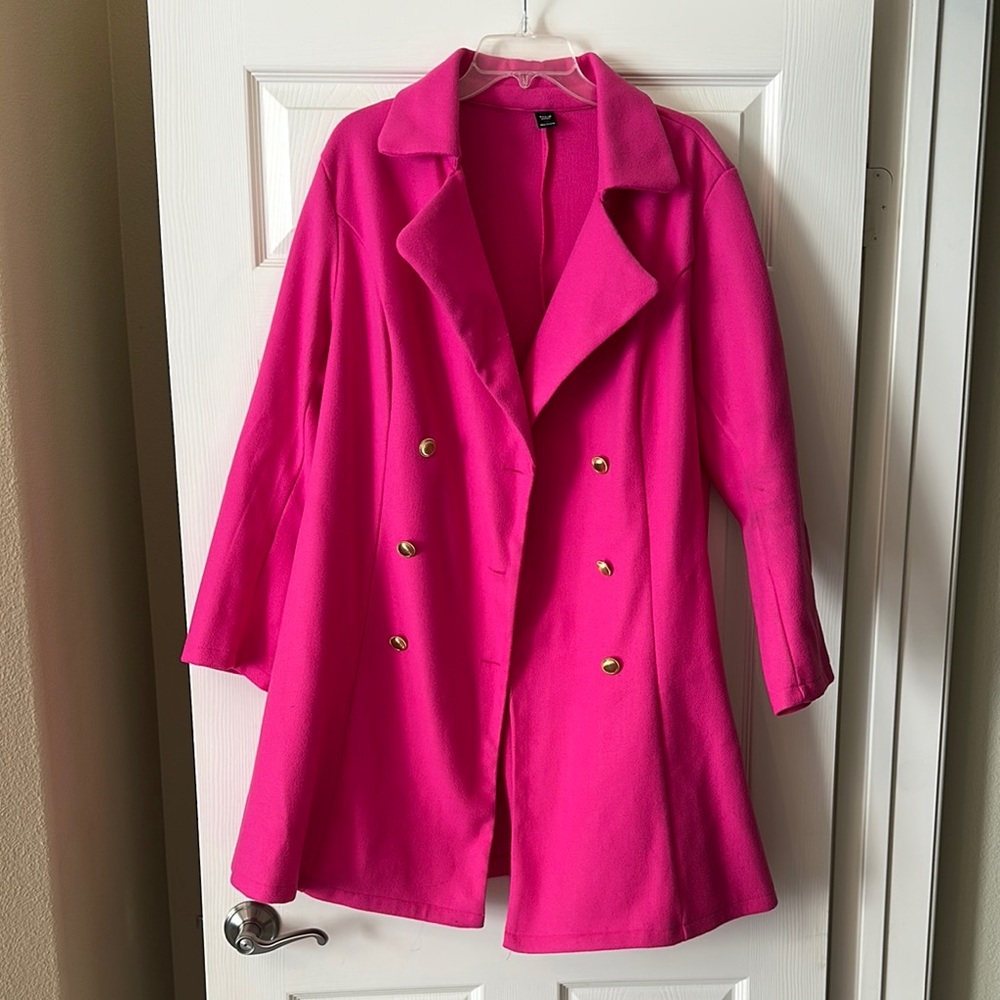 SHEIN Stylish Pink Double-Breasted Women's Coat with Gold Buttons